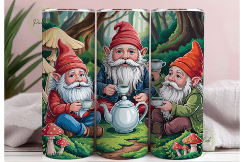 Gnome Tea Party Forest 20oz Tumbler Wrap Sublimation PixelChick 