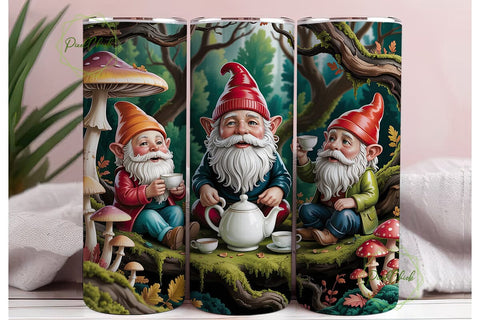 Gnome Tea Party Forest 20oz Tumbler Wrap Sublimation PixelChick 