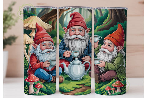 Gnome Tea Party Forest 20oz Tumbler Wrap Sublimation PixelChick 