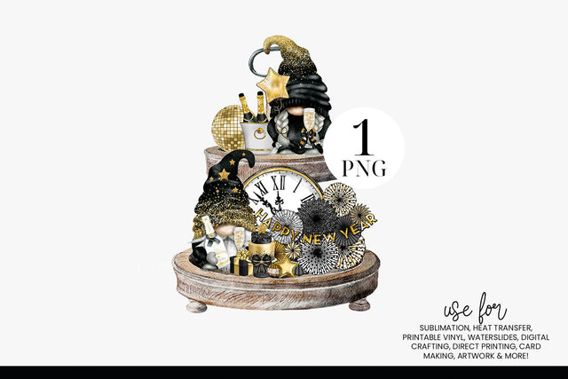 Gnome Tiered Tray New Year Sublimation Design PNG Sublimation BijouBay 