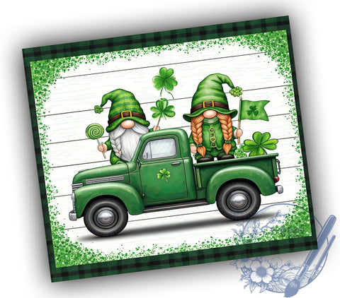 Gnome Truck St. Patrick's 20oz Tumbler, St. Patrick's Day Tumbler, Gnome Truck Decor, 20oz Tumbler Wrap, Sublimation Design, Irish Gnome Gift, Shamrock Truck, Green Themed Decor Sublimation ToriDesigns 