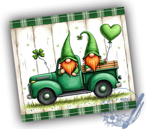 Gnome Truck St. Patrick's 20oz Tumbler, St. Patrick's Day Tumbler, Gnome Truck Decor, 20oz Tumbler Wrap, Sublimation Design, Irish Gnome Gift, Shamrock Truck, Green Themed Decor Sublimation ToriDesigns 