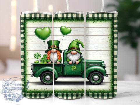 Gnome Truck St. Patrick's 20oz Tumbler, St. Patrick's Day Tumbler, Gnome Truck Decor, 20oz Tumbler Wrap, Sublimation Design, Irish Gnome Gift, Shamrock Truck, Green Themed Decor Sublimation ToriDesigns 