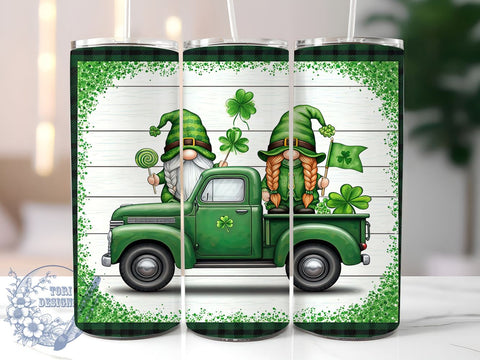 Gnome Truck St. Patrick's 20oz Tumbler, St. Patrick's Day Tumbler, Gnome Truck Decor, 20oz Tumbler Wrap, Sublimation Design, Irish Gnome Gift, Shamrock Truck, Green Themed Decor Sublimation ToriDesigns 