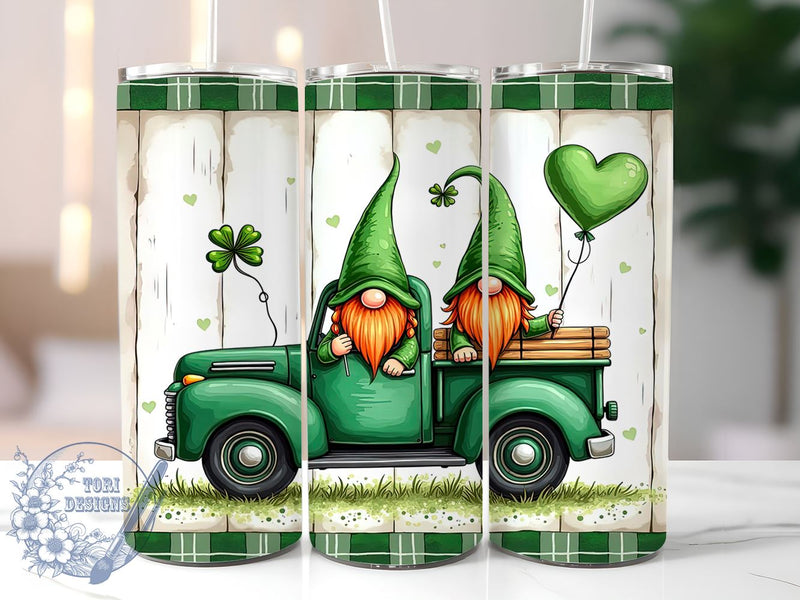 Gnome Truck St. Patrick's 20oz Tumbler, St. Patrick's Day Tumbler, Gnome Truck Decor, 20oz Tumbler Wrap, Sublimation Design, Irish Gnome Gift, Shamrock Truck, Green Themed Decor Sublimation ToriDesigns 