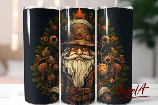 Gnome tumbler christmas / steampunk gears / fantasy tumbler Sublimation Angelina Semenova 