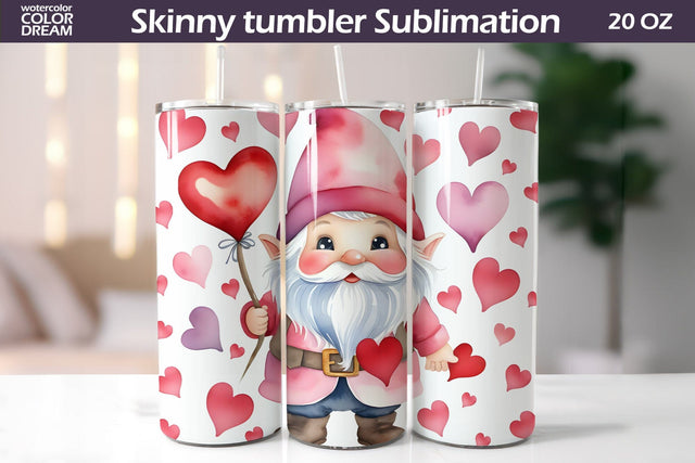 Gnome Valentine Tumbler Sublimation WatercolorColorDream 