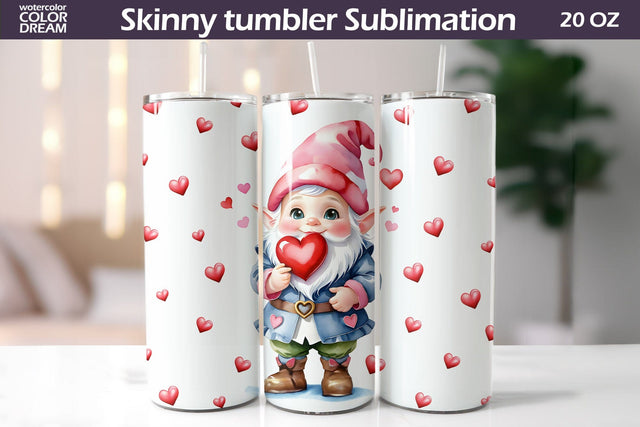 Gnome Valentine Tumbler | Valentines Day Tumbler Sublimation Sublimation WatercolorColorDream 