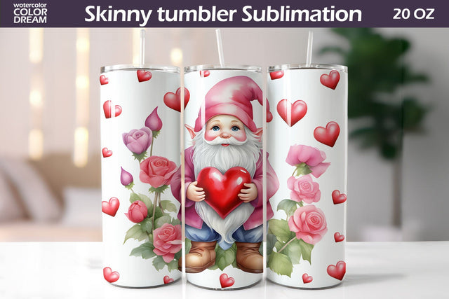 Gnome Valentine Tumbler | Valentines Day Tumbler Sublimation Sublimation WatercolorColorDream 