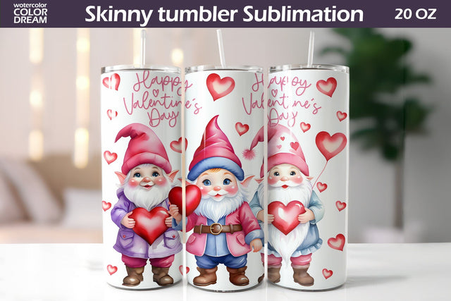 Gnome Valentine Tumbler Wrap Sublimation WatercolorColorDream 