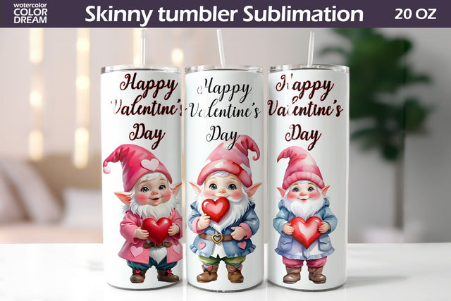 Gnome Valentine Tumbler Wrap | Valentines Day Tumbler Sublimation WatercolorColorDream 