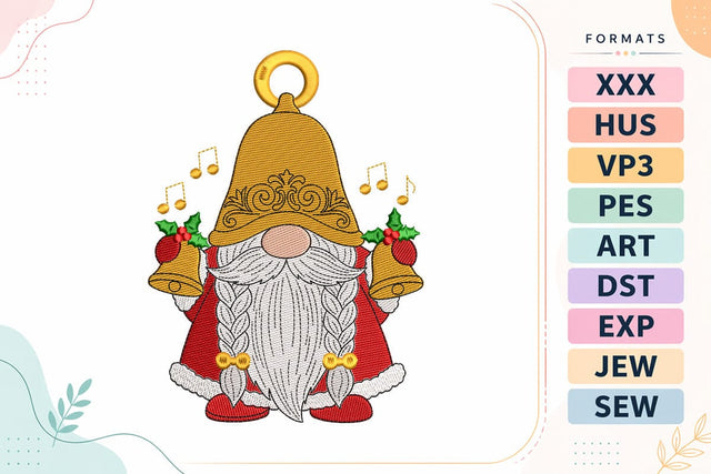 Gnome with Bell Hat and Braided Beard Christmas Embroidery Design Embroidery/Applique DESIGNS sg embroidery 