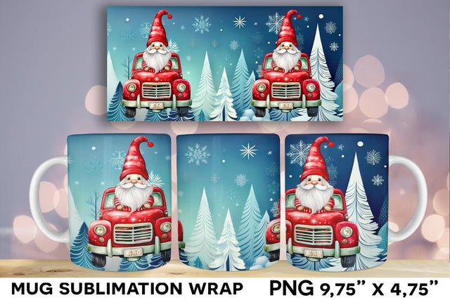 Gnome with Christmas Hat Mug Wrap Sublimation Design Sublimation Natasha Prando 