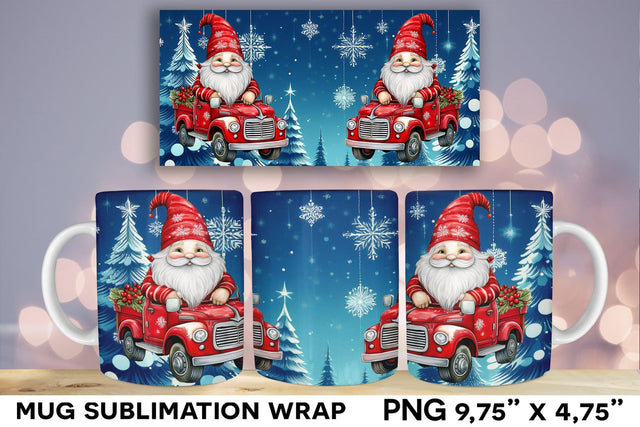 Gnome with Christmas Truck Mug Wrap Sublimation Design Sublimation Natasha Prando 