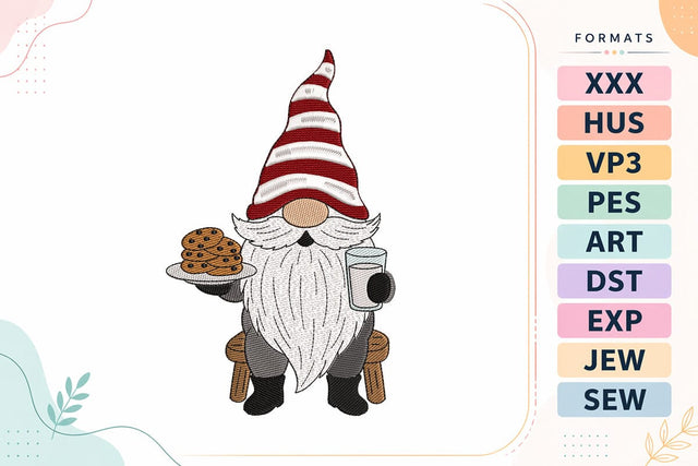 Gnome with Cookies and Milk Christmas Embroidery Design Embroidery/Applique DESIGNS sg embroidery 