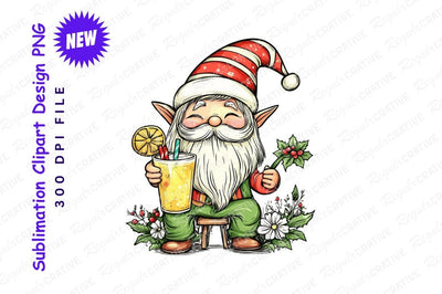 Gnome With Drink And Holly Clipart Png Sublimation Regulrcrative 