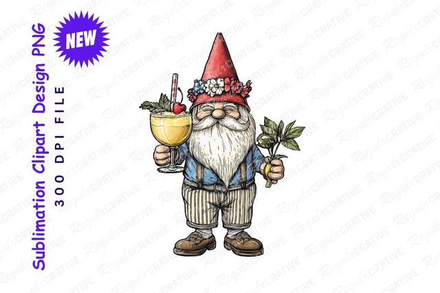 Gnome With Drink Clipart Png Illustration Sublimation Regulrcrative 
