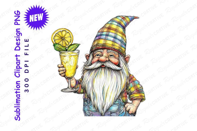 Gnome With Lemonade Glass Clipart Png Sublimation Regulrcrative 
