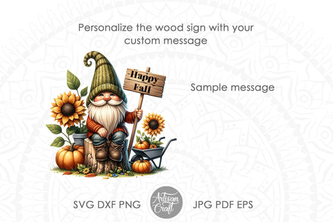 Gnome with sign, fall gnome clipart Sublimation Artisan Craft SVG 