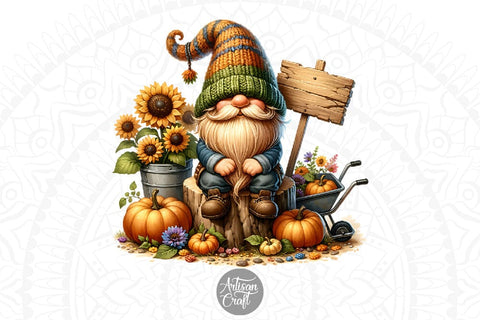 Gnome with sign, fall gnome clipart Sublimation Artisan Craft SVG 