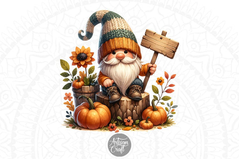 Gnome with sign, fall gnome clipart Sublimation Artisan Craft SVG 