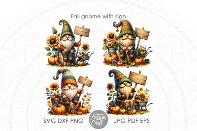 Gnome with sign, fall gnome clipart Sublimation Artisan Craft SVG 