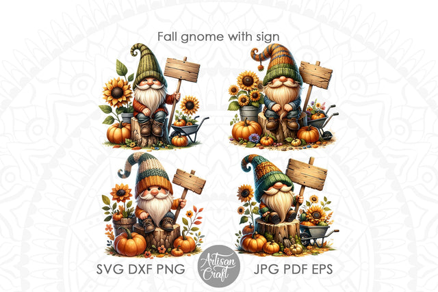 Gnome with sign, fall gnome clipart Sublimation Artisan Craft SVG 