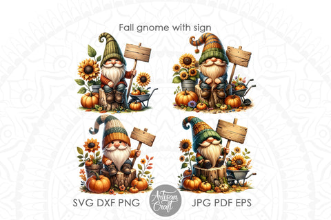 Gnome with sign, fall gnome clipart Sublimation Artisan Craft SVG 