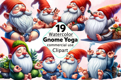 Gnome Yoga Sublimation Clipart Bundle Sublimation SVGArt 