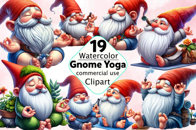 Gnome Yoga Sublimation Clipart Bundle Sublimation SVGArt 