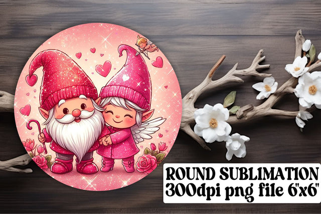 Gnomes and Hearts Sublimation: Circle Art, Keychain, Coaster Sublimation afrosvg 