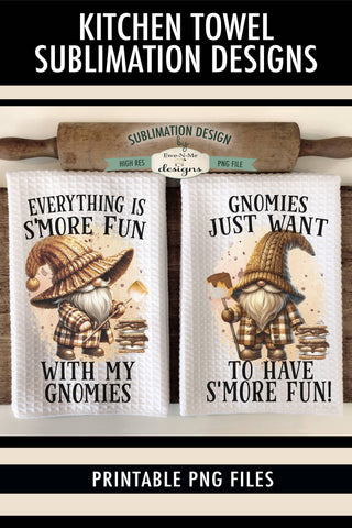Gnomes and S'mores Sublimation Kitchen Towel Designs Sublimation Ewe-N-Me Designs 