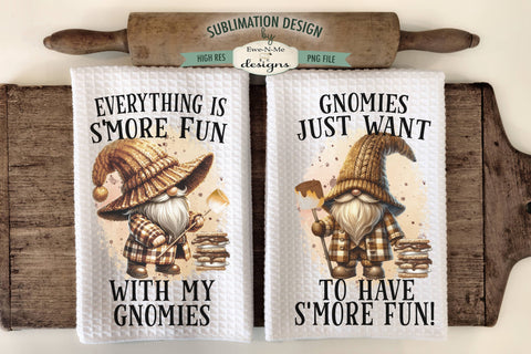 Gnomes and S'mores Sublimation Kitchen Towel Designs Sublimation Ewe-N-Me Designs 