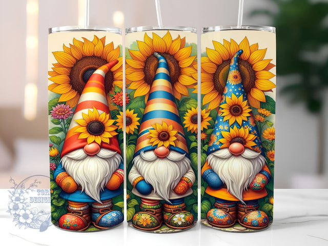 Gnomes And Sunflowers 20 oz Skinny Tumbler, Gnomes Tumbler Png, Straight & Tapered Tumbler Wrap, Instant Digital Download Sublimation ToriDesigns 