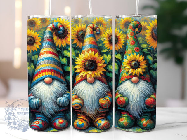 Gnomes And Sunflowers 20 oz Skinny Tumbler, Gnomes Tumbler Png, Straight & Tapered Tumbler Wrap, Instant Digital Download Sublimation ToriDesigns 