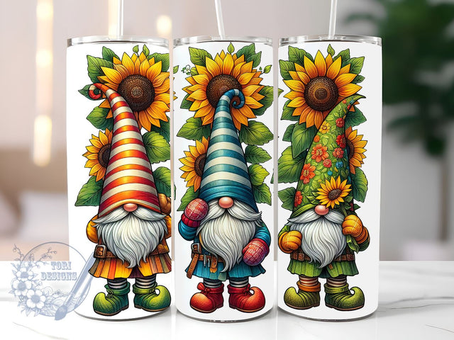 Gnomes And Sunflowers 20 oz Skinny Tumbler, Gnomes Tumbler Png, Straight & Tapered Tumbler Wrap, Instant Digital Download Sublimation ToriDesigns 