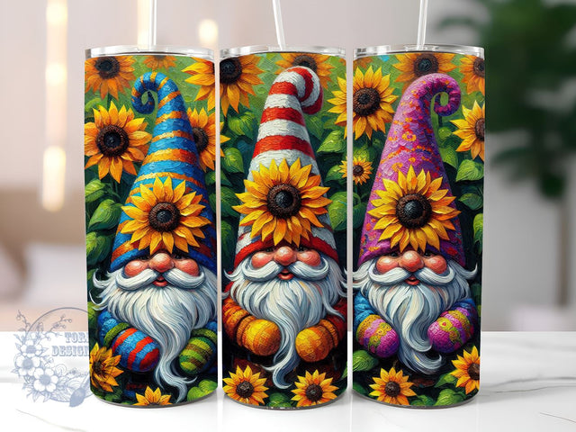 Gnomes And Sunflowers 20 oz Skinny Tumbler, Gnomes Tumbler Png, Straight & Tapered Tumbler Wrap, Instant Digital Download Sublimation ToriDesigns 