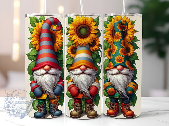 Gnomes And Sunflowers 20 oz Skinny Tumbler, Gnomes Tumbler Png, Straight & Tapered Tumbler Wrap, Instant Digital Download Sublimation ToriDesigns 