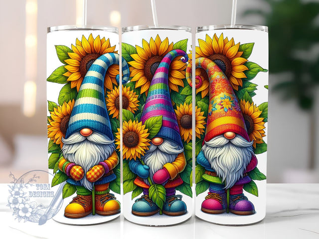 Gnomes And Sunflowers 20 oz Skinny Tumbler, Gnomes Tumbler Png, Straight & Tapered Tumbler Wrap, Instant Digital Download Sublimation ToriDesigns 