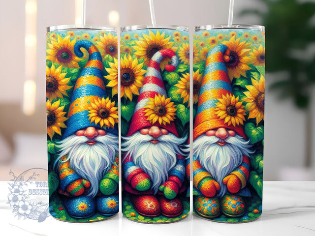 Gnomes And Sunflowers 20 oz Skinny Tumbler, Gnomes Tumbler Png, Straight & Tapered Tumbler Wrap, Instant Digital Download Sublimation ToriDesigns 