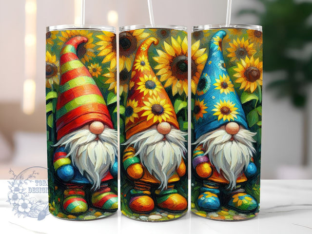 Gnomes And Sunflowers 20 oz Skinny Tumbler, Gnomes Tumbler Png, Straight & Tapered Tumbler Wrap, Instant Digital Download Sublimation ToriDesigns 