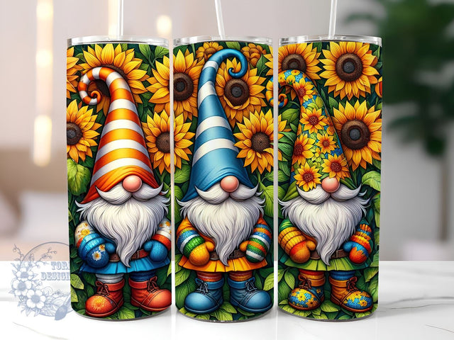 Gnomes And Sunflowers 20 oz Skinny Tumbler, Gnomes Tumbler Png, Straight & Tapered Tumbler Wrap, Instant Digital Download Sublimation ToriDesigns 