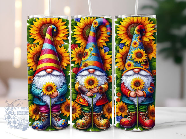 Gnomes And Sunflowers 20 oz Skinny Tumbler, Gnomes Tumbler Png, Straight & Tapered Tumbler Wrap, Instant Digital Download Sublimation ToriDesigns 