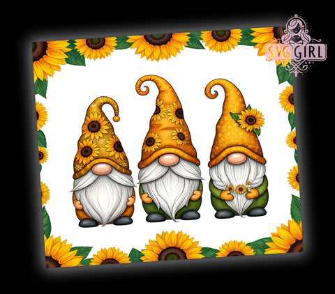 Gnomes and Sunflowers 20oz Tumbler Wrap, Gnome Tumbler, Sunflower Design, 20oz Tumbler Wrap, Floral Drinkware, Cute Gnome Gift, Summer Decor, Sublimation Art Sublimation SvggirlplusArt 