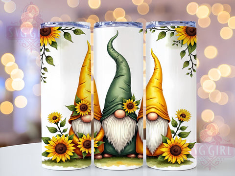 Gnomes and Sunflowers 20oz Tumbler Wrap, Gnome Tumbler, Sunflower Design, 20oz Tumbler Wrap, Floral Drinkware, Cute Gnome Gift, Summer Decor, Sublimation Art Sublimation SvggirlplusArt 