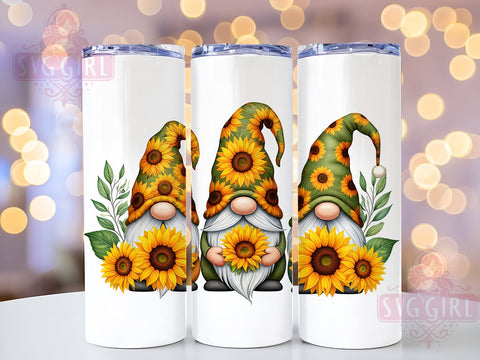 Gnomes and Sunflowers 20oz Tumbler Wrap, Gnome Tumbler, Sunflower Design, 20oz Tumbler Wrap, Floral Drinkware, Cute Gnome Gift, Summer Decor, Sublimation Art Sublimation SvggirlplusArt 
