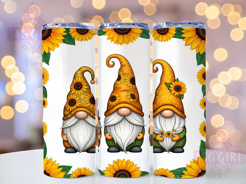 Gnomes and Sunflowers 20oz Tumbler Wrap, Gnome Tumbler, Sunflower Design, 20oz Tumbler Wrap, Floral Drinkware, Cute Gnome Gift, Summer Decor, Sublimation Art Sublimation SvggirlplusArt 