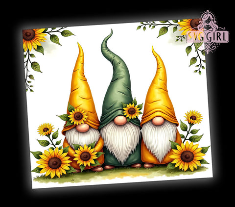 Gnomes and Sunflowers 20oz Tumbler Wrap, Gnome Tumbler, Sunflower Design, 20oz Tumbler Wrap, Floral Drinkware, Cute Gnome Gift, Summer Decor, Sublimation Art Sublimation SvggirlplusArt 
