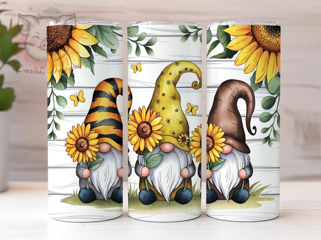 Gnomes and Sunflowers Whimsical Tumbler, 20oz Skinny Tumbler, Sublimation Design, Floral Gnome Tumbler, Sunflower Tumbler Wrap, Whimsical Tumbler Design, Gnome Lover Gift Sublimation Lara' s Designs 