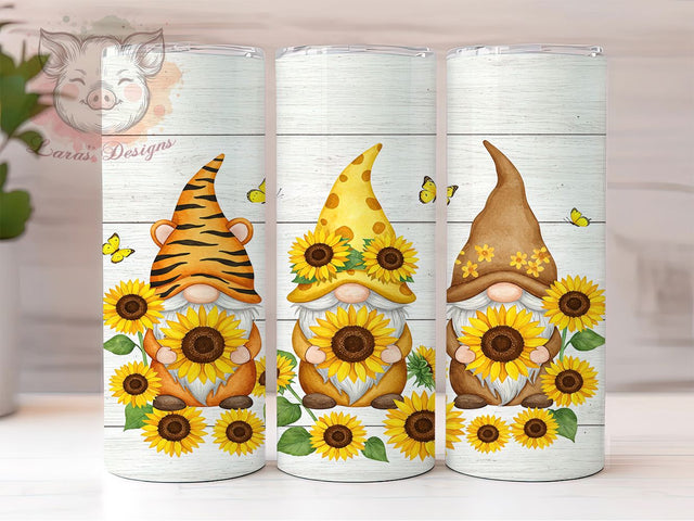Gnomes and Sunflowers Whimsical Tumbler, 20oz Skinny Tumbler, Sublimation Design, Floral Gnome Tumbler, Sunflower Tumbler Wrap, Whimsical Tumbler Design, Gnome Lover Gift Sublimation Lara' s Designs 